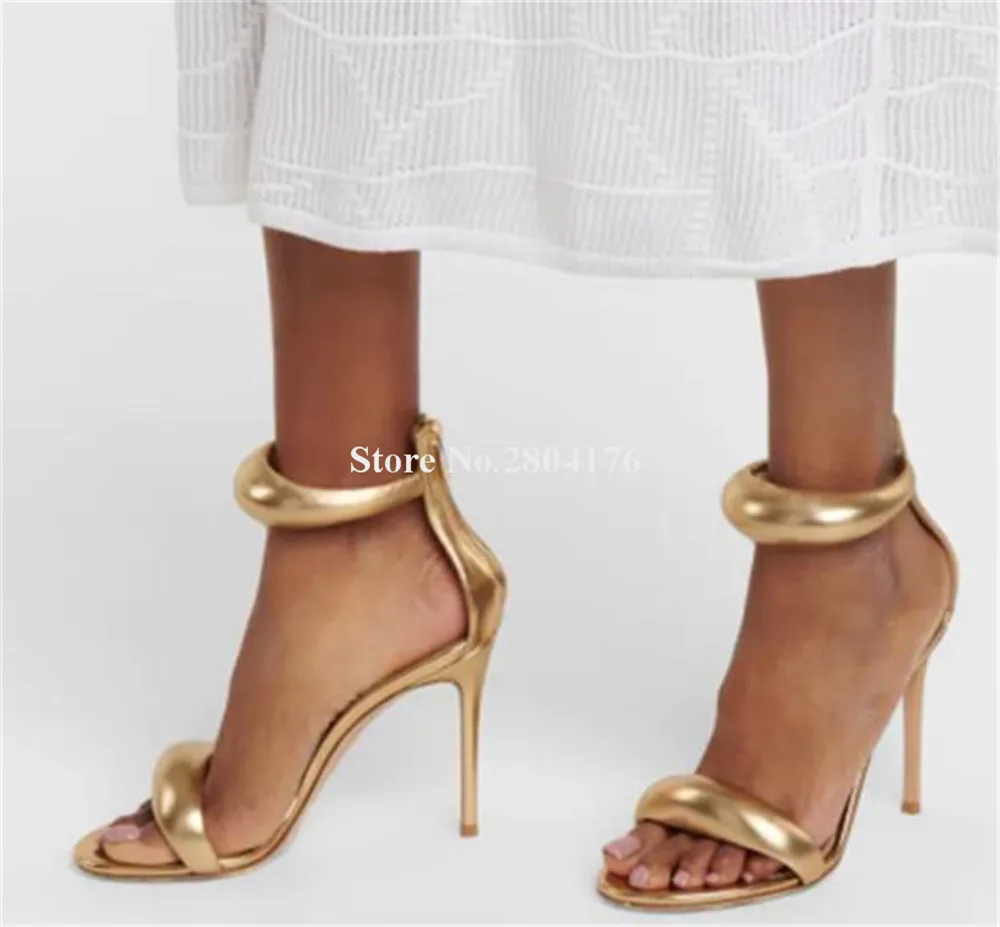 Newest Fashion Gold Silver Rings Straps Stiletto Heel Sandals Open Toe Ankle Straps Thin Heel Dress Shoes Wedding Heels