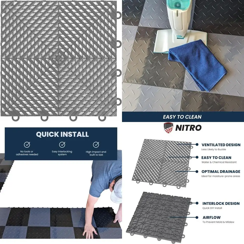 بلاط أرضية جراج بلاستيكي متشابك 12 × 12 غير قابل للانزلاق لتنظيم المرآب والسلامة #1