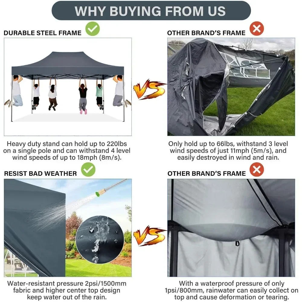 10x15 Pop Up Canopy with 4 Sidewall,Heavy Duty Canopy UPF 50+ All Season Wind Waterproof Commercial Outdoor Wedding Party Tents