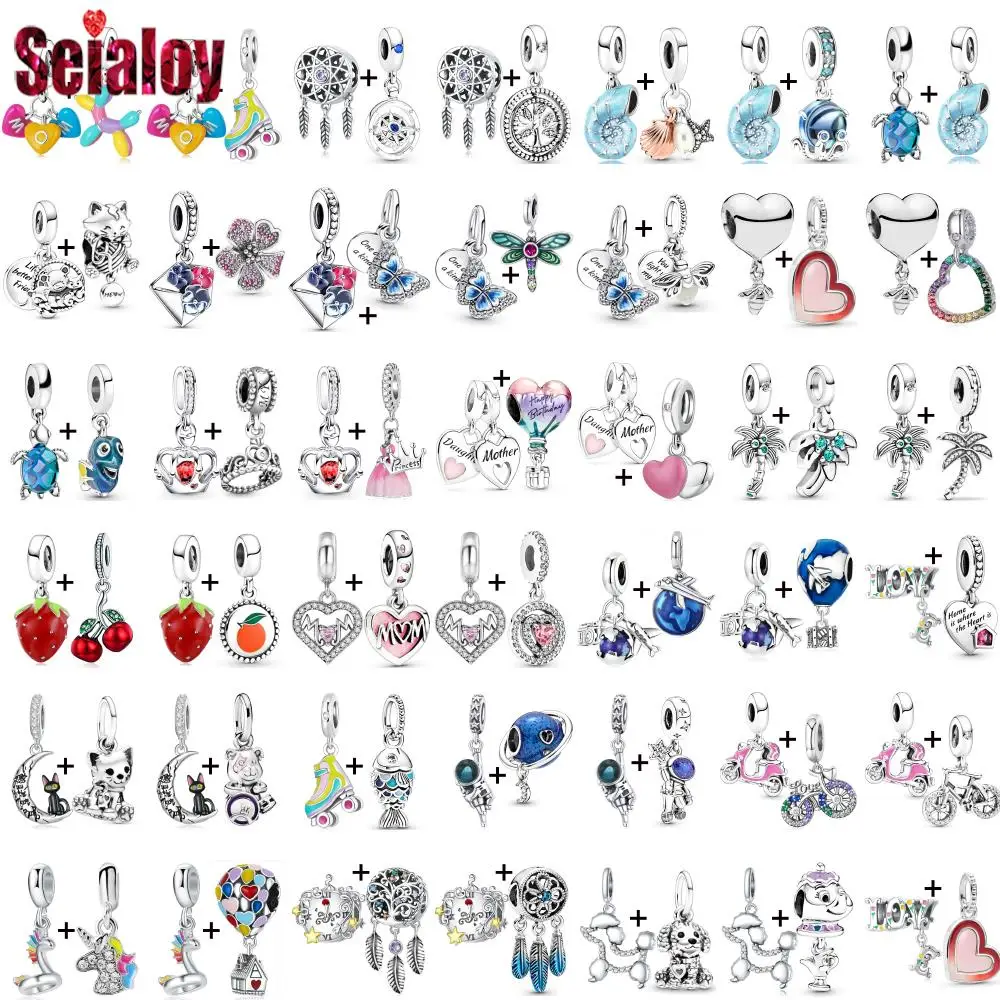 Seialoy 2pcs/lot Butterfly Heart Balloon Charm Bike Airplane Coconut Tree Pendant Moon Cat Dangle DIY Beacelets Accessory