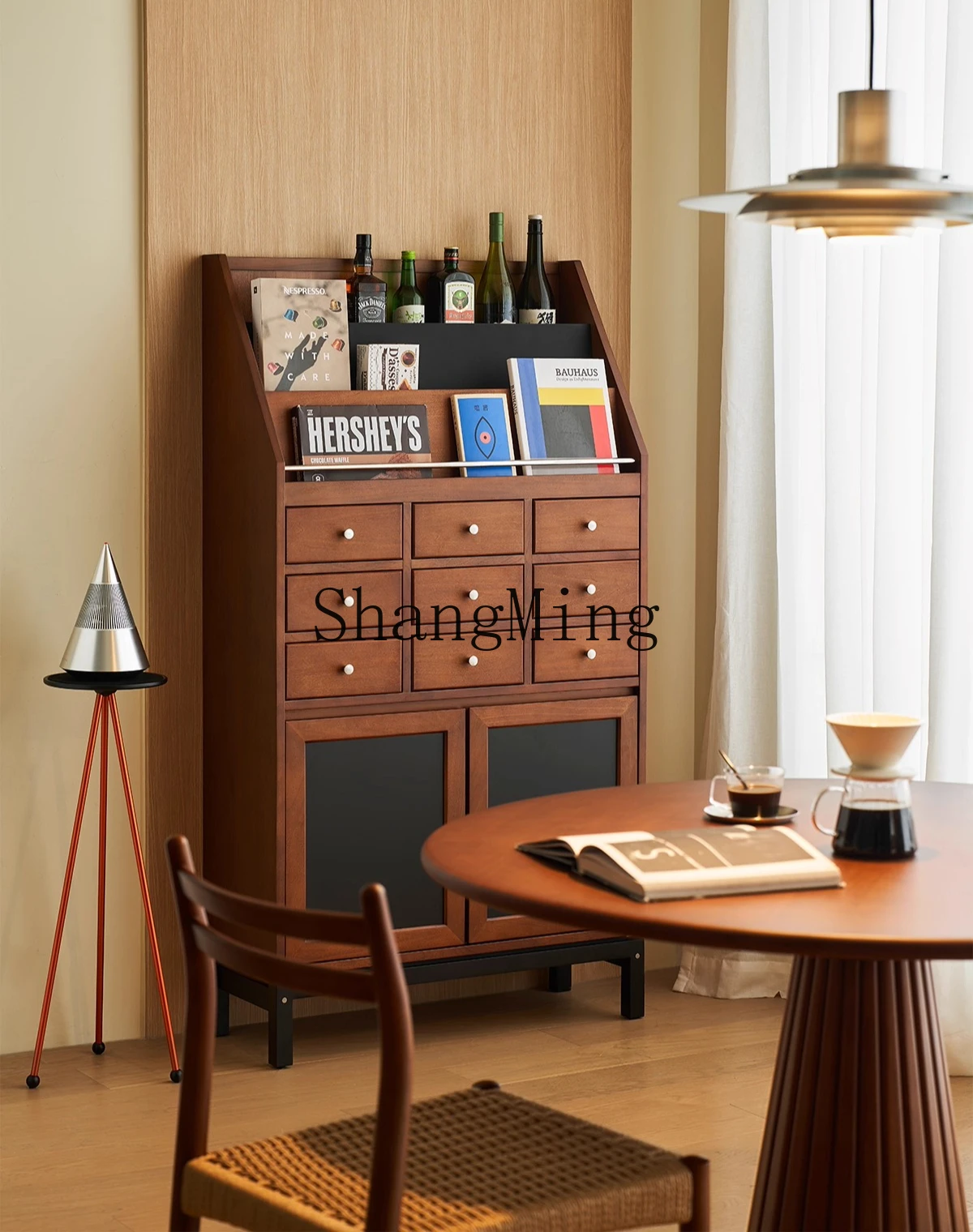 

FG household retro solid wood medieval decorative cabinet magazine storage household multi-functional locker