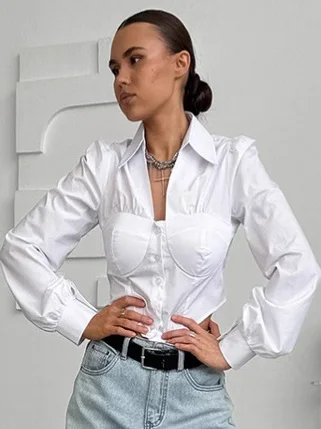 سليم صالح المرأة طوق المرقعة irt عادية Sle طويل Sve فليب طوق الربط تصميم Faionable السيدات Busin irt #4