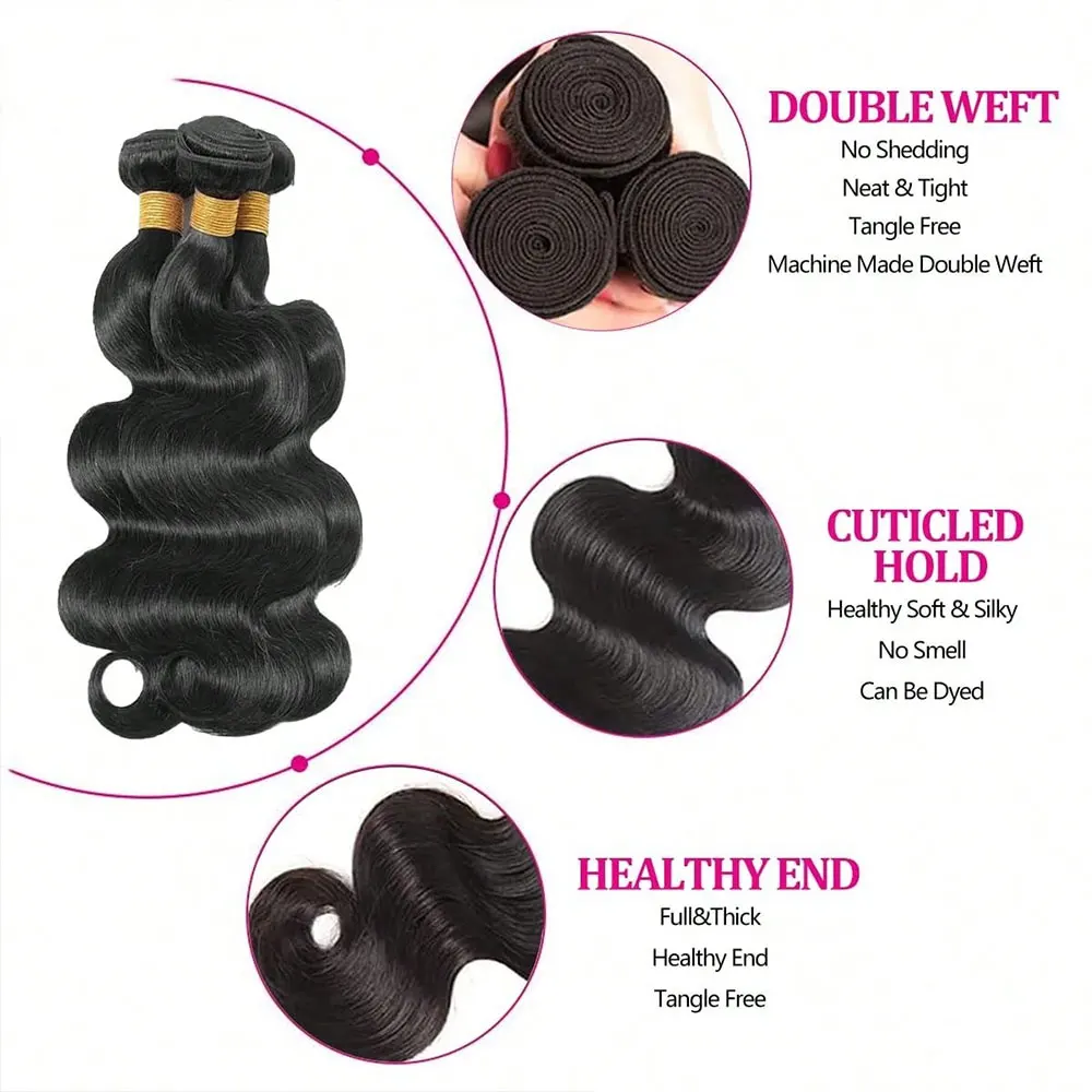 Body Wave Real Hair Bundle Of  Brazilian Wave Black Braiding Double Hair Curtain Hair Extensions Natural Color 1 3 4 pcs