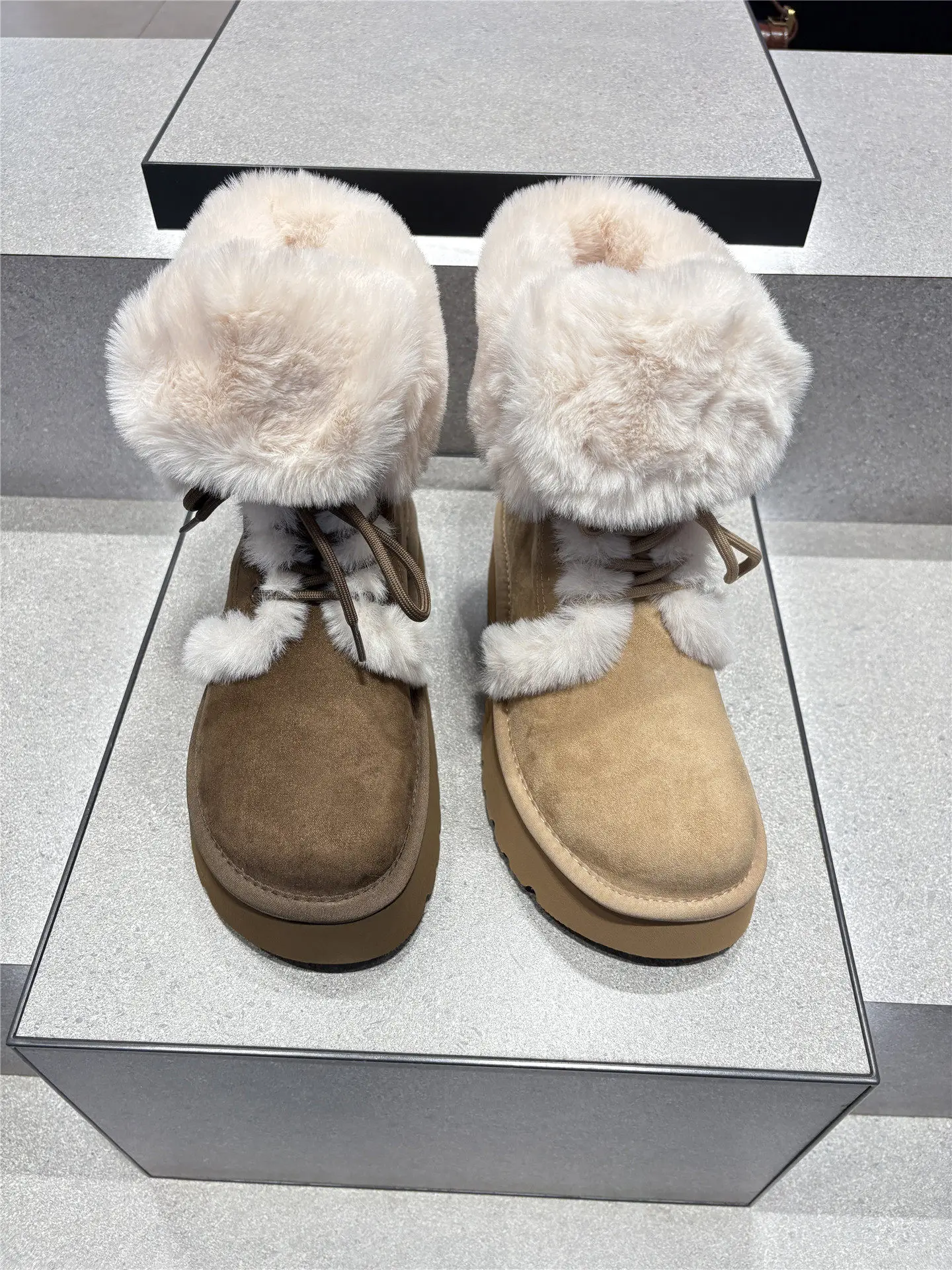Winter Warm Plush Short Boots Round Head Ankle High Women Shoes Thick Bottom Zapatos Mujer Lace-up Botas Femininas