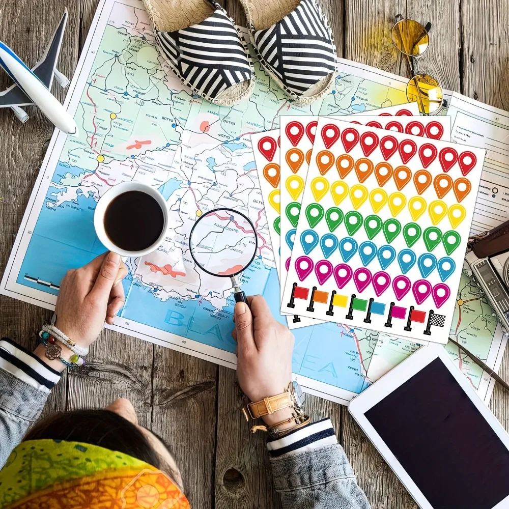 56pcs Self-Adhesive Pointer Stickers Waterproof Map Location Marking Tags Position Indicator Decals
