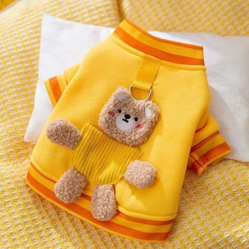 Cute Muppet Bear Dog Clothes Winter Korean Version Pet Hoodie Teddy Warm Clothes Yorkshire Classic Pattern Pullover