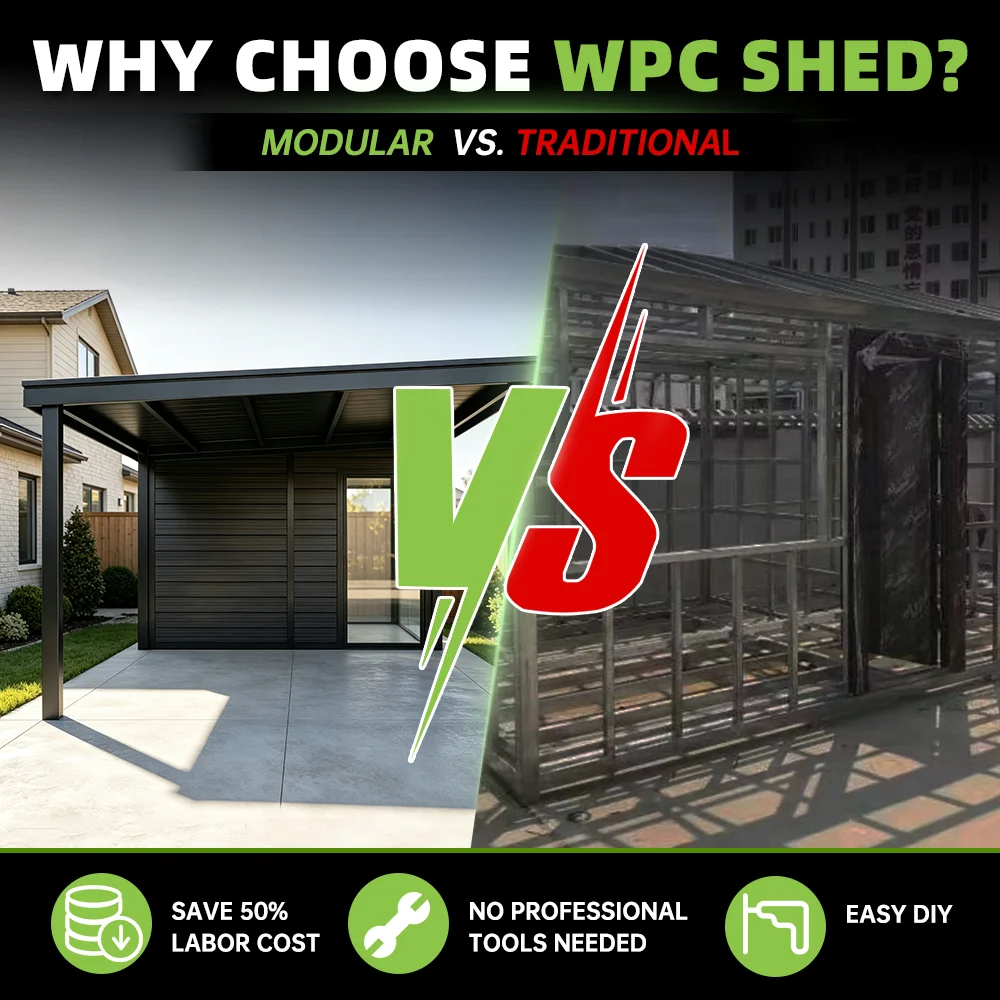 Custom Durable Wpc Board Garden Shed Large Capacity Outdoor Tool Kit Storage House Factory Price