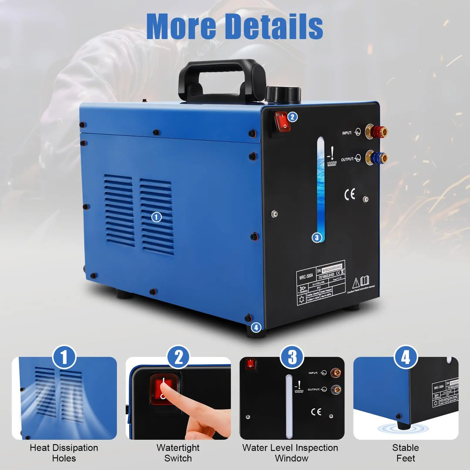 Welding Water Cooler 10L TIG Industrial WRC-300A Welder Water Cooling Torch Welding Water Tank Chiller, Portable
