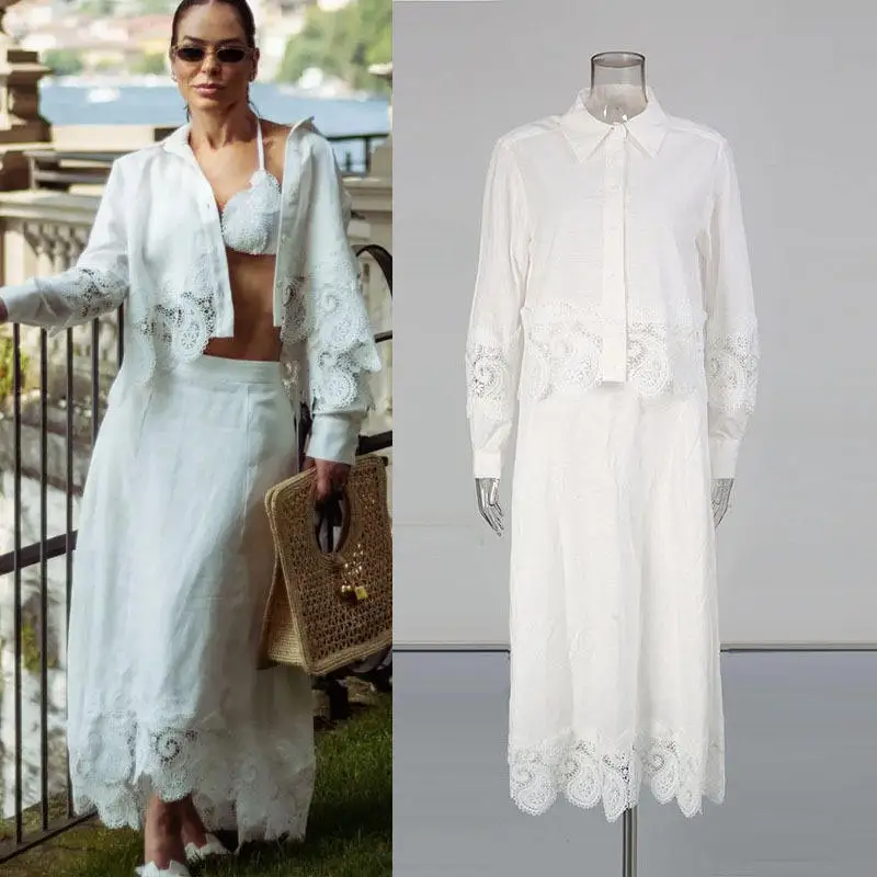 

Ele Simple Long Sve High Waist Skirt Set Women's Faion Spring Outfit Casual Sle Four Seasons Polyester