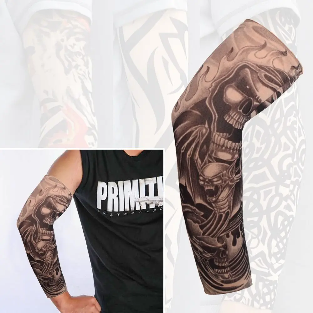 1Pcs New Flower Arm Tattoo Sleeves Seamless Outdoor Riding Sunscreen Arm Sleeves Sun Uv Protection Arm Warmers For Men Women