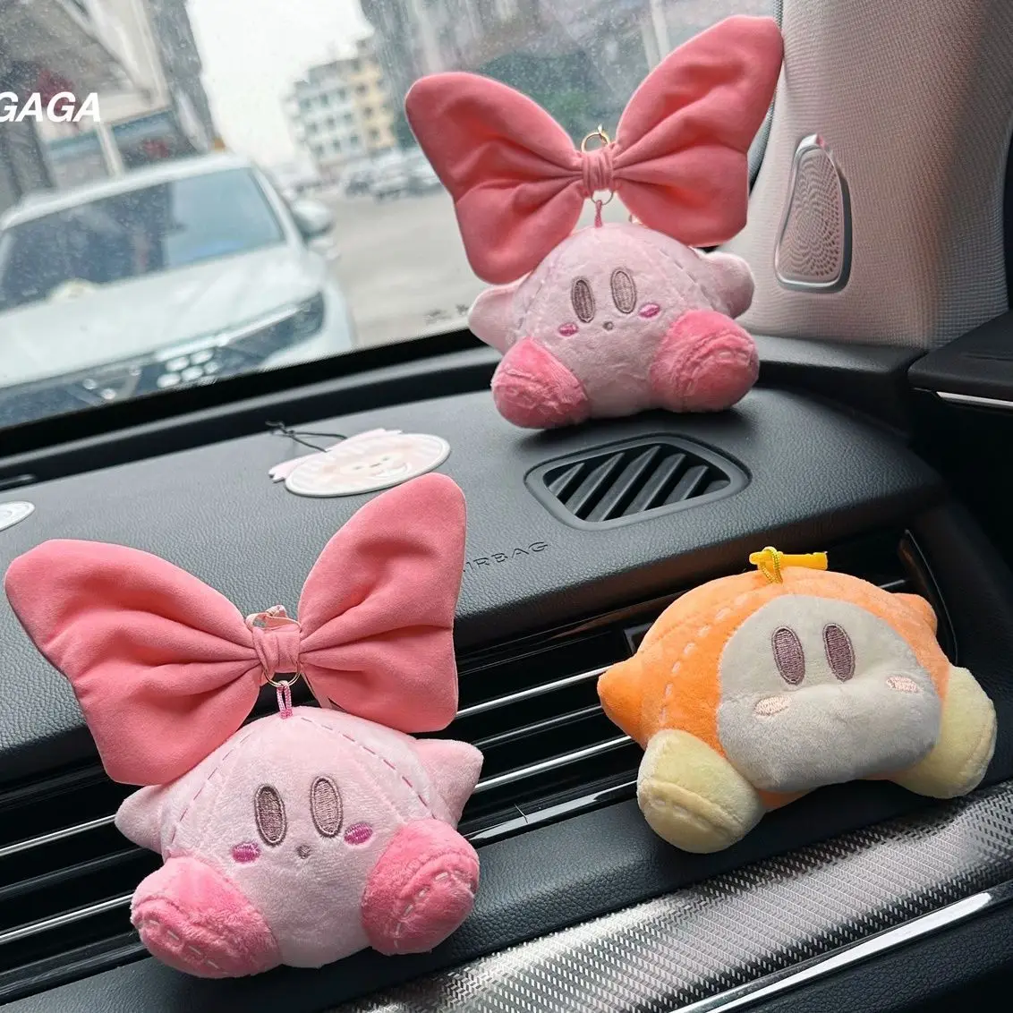 New Kawaii Kirby Car Pendant Anime Cartoon Plushies Stuffed Pendant Pink Bag Car Keychain Plush Doll Accessories Birthday Gifts
