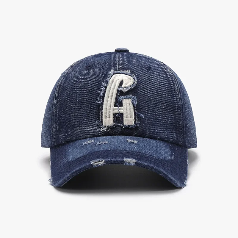 Classic Denim Baseball Cap for Men Cotton Faded Distressed Ripped Men Caps Jean Blue Trucker Hats Big Letters Unisex Style