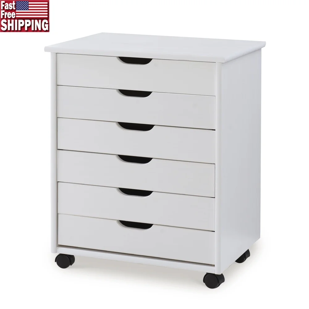 

Wide Rolling Cart with Six Drawers Mobile Storage Solution Home Office Craft Room Easy Mobility Modern Design