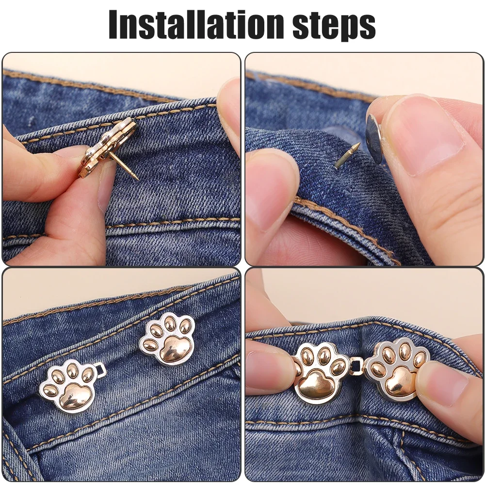 Bonita garra de gato para apretar, broches con hebilla de cintura de Metal, alfileres, Clip, botón a presión ajustable, botones vaqueros, accesorios de ropa desmontables