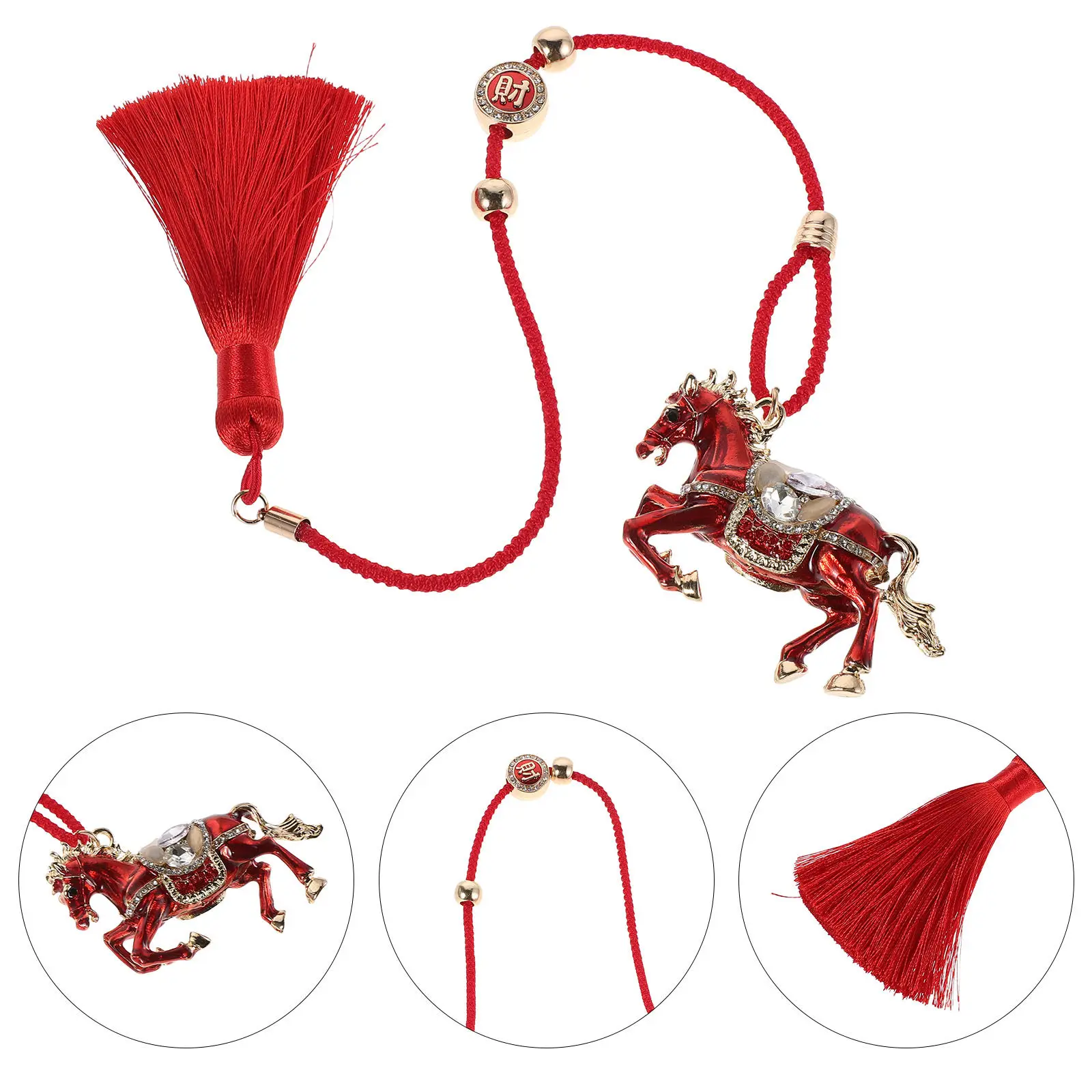

Chinese Zodiac Horse Ornament Tassel Car Rearview Mirror Feng Shui Lunar New Year Pendant 2026 Year of The Horse Lucky Charm