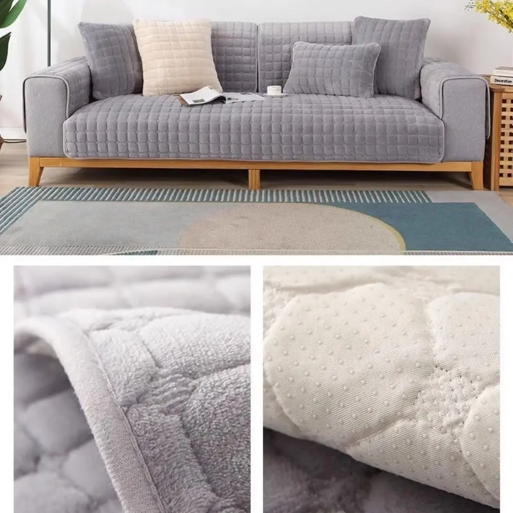 New Check Pattern Quilted Sofa Cover Solid Color Soft Sofa Seat Mat Anti-Slip Thickened Couch Slipcover Home Decor