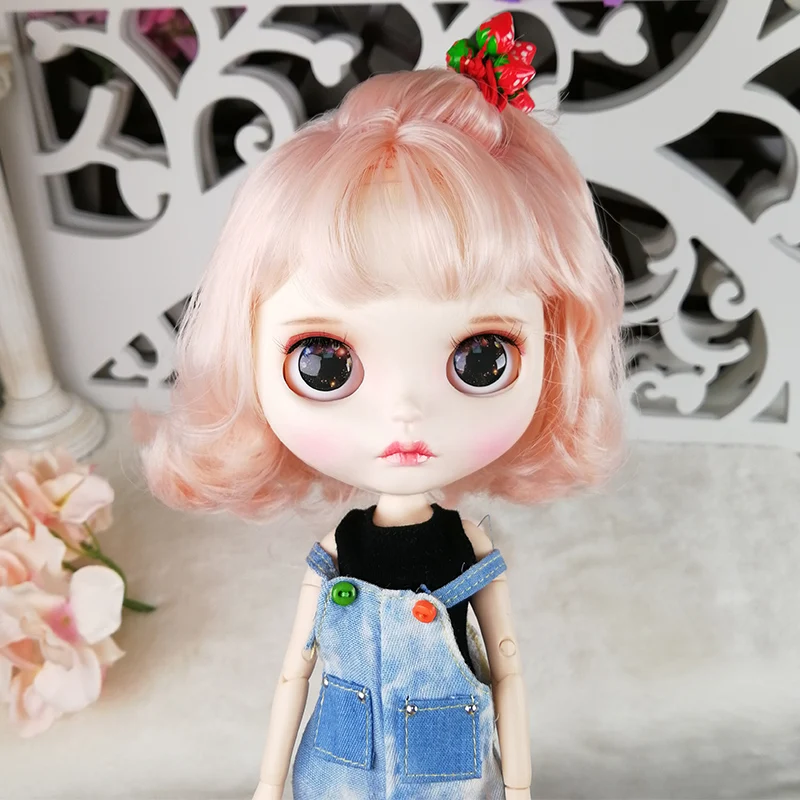 

ICY DBS Blyth doll 1/6 bjd white skin joint body pink hair matte face Carved lips with eyebrow closed eyes 30cm fashion doll toy