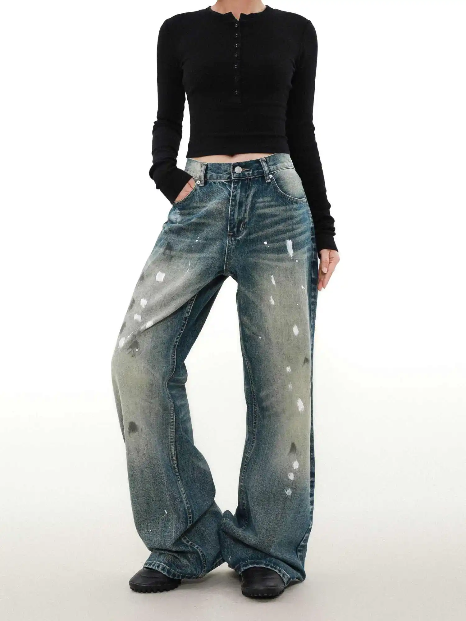 Pantalones vaqueros azules Y2k con grafiti para mujer, pantalones vaqueros estilo japonés de los años 2000, pantalones vaqueros Vintage Harajuku holgados Grunge Hip Hop