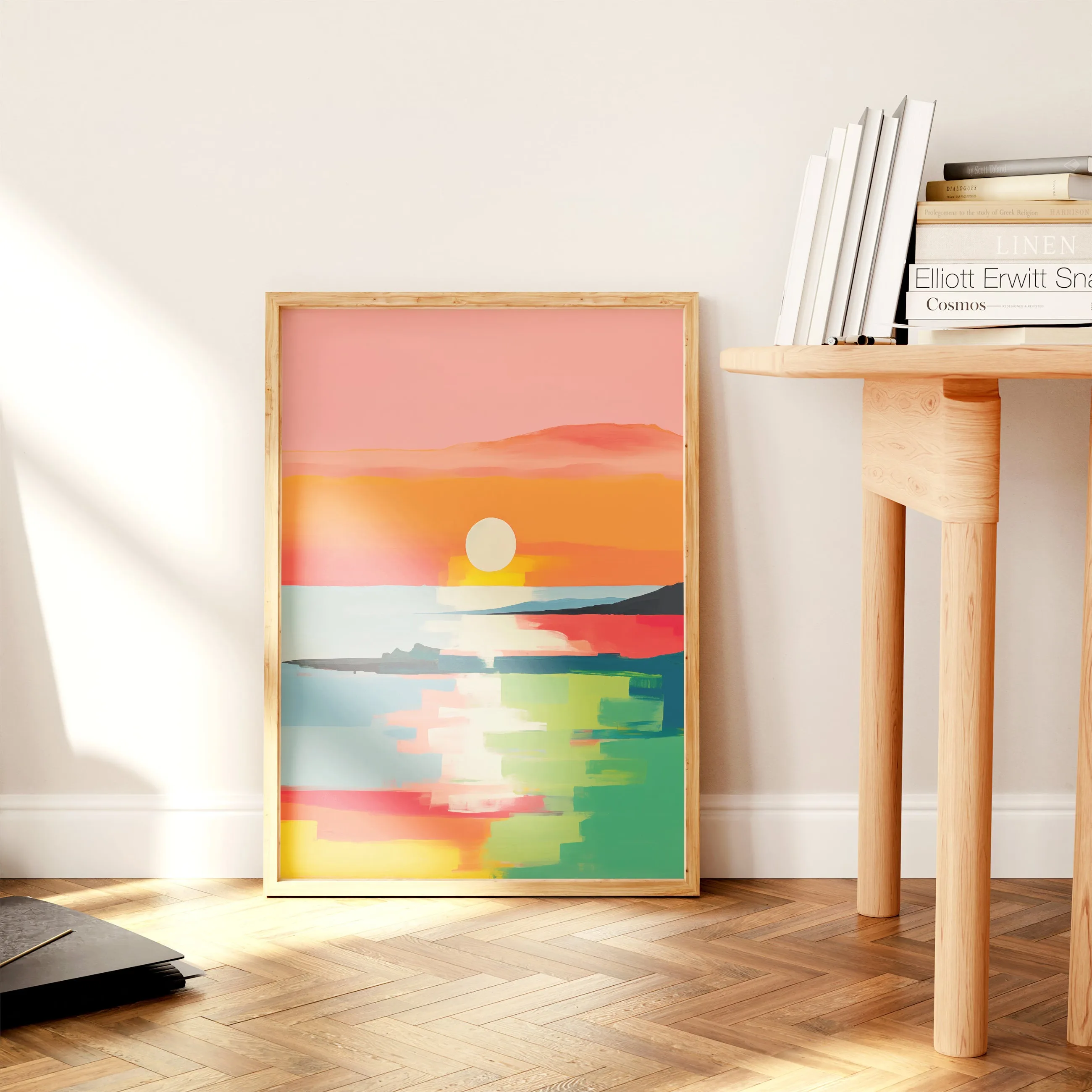 

Abstract modern sunset wall art colorful landscape painting coast decoration art canvas painting wall art poster home decoration