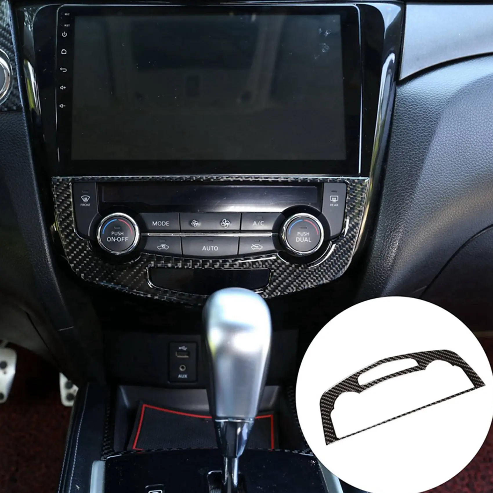 

A03G-Real Carbon Fiber Dashboard Air Conditioner Switch Panel Trim Cover Decoration Stickers For Nissan X-Trail 2014-2018