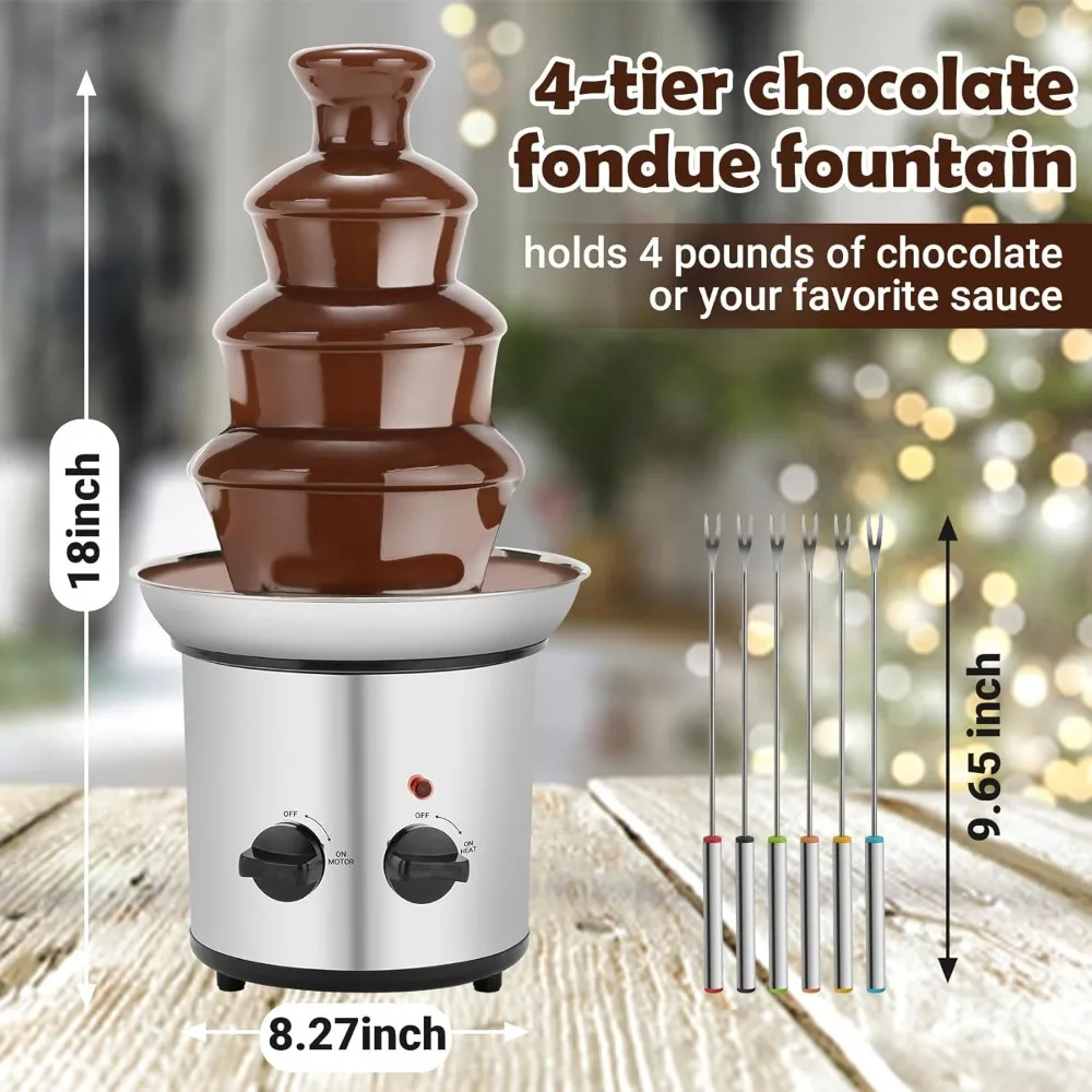 Chocolate Fountain, 4 Tiers Electric Melting Machine Chocolate Fondue Fountain Set With 6pcs Stainless Steel Forks