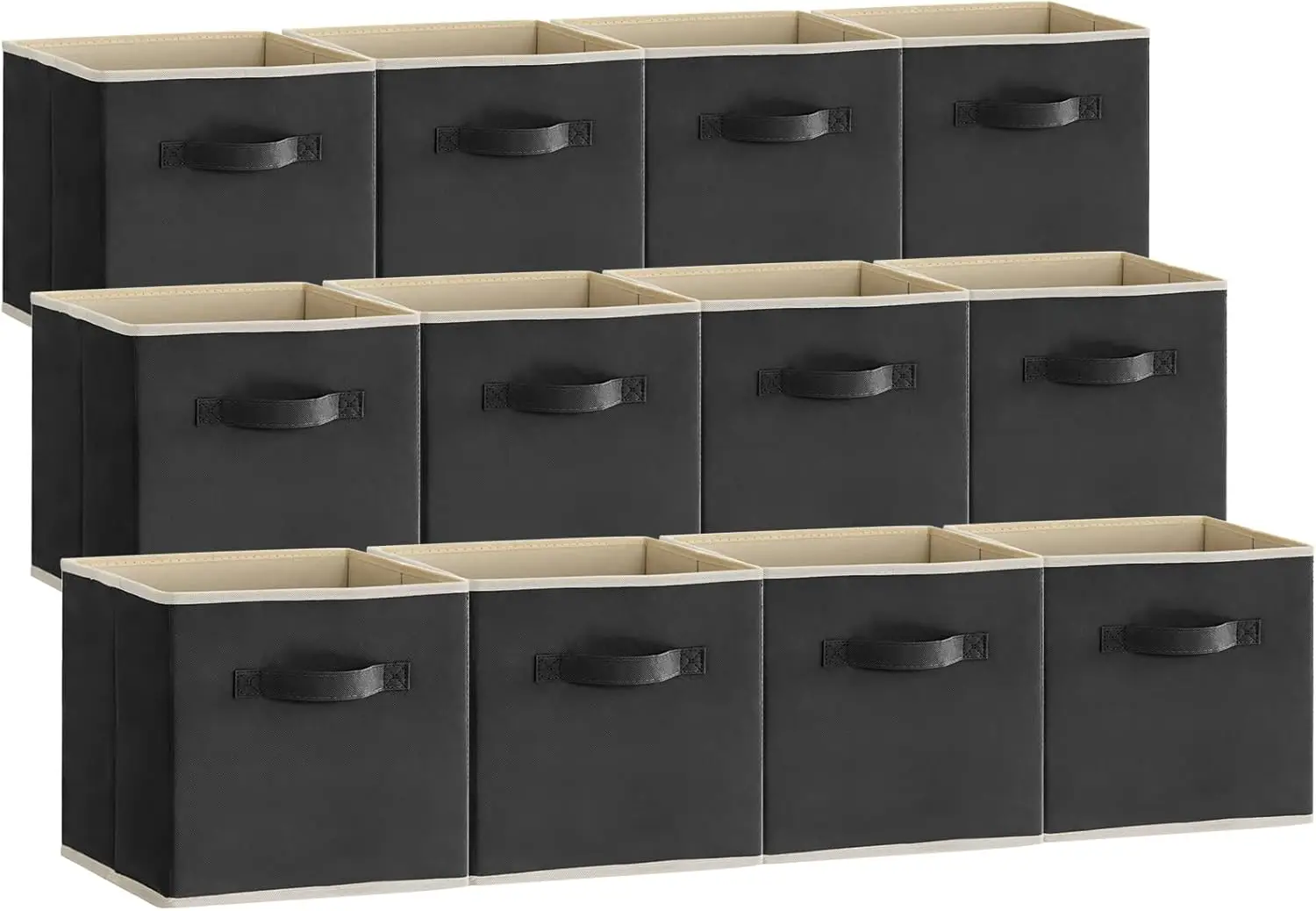 

Foldable Fabric Storage Cubes with Handles 11 Inch 18L Black 12 Pack Bins for Closet Shelf Organization