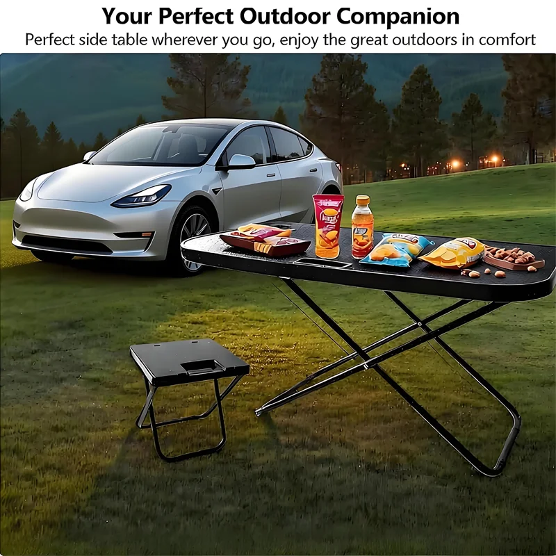 HEENVN For Tesla Model Y Juniper 2021-2026 Car Trunk Portable Picnic Table Travel Folding Work Rest Camping Board With 2 Chairs