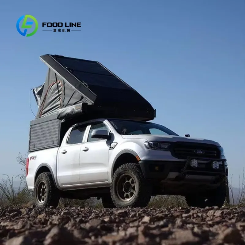 Customized aluminum slide‑in hardshell truck bed camper side storage rain uv resistant for 4x4 pickup wilderness camping setup