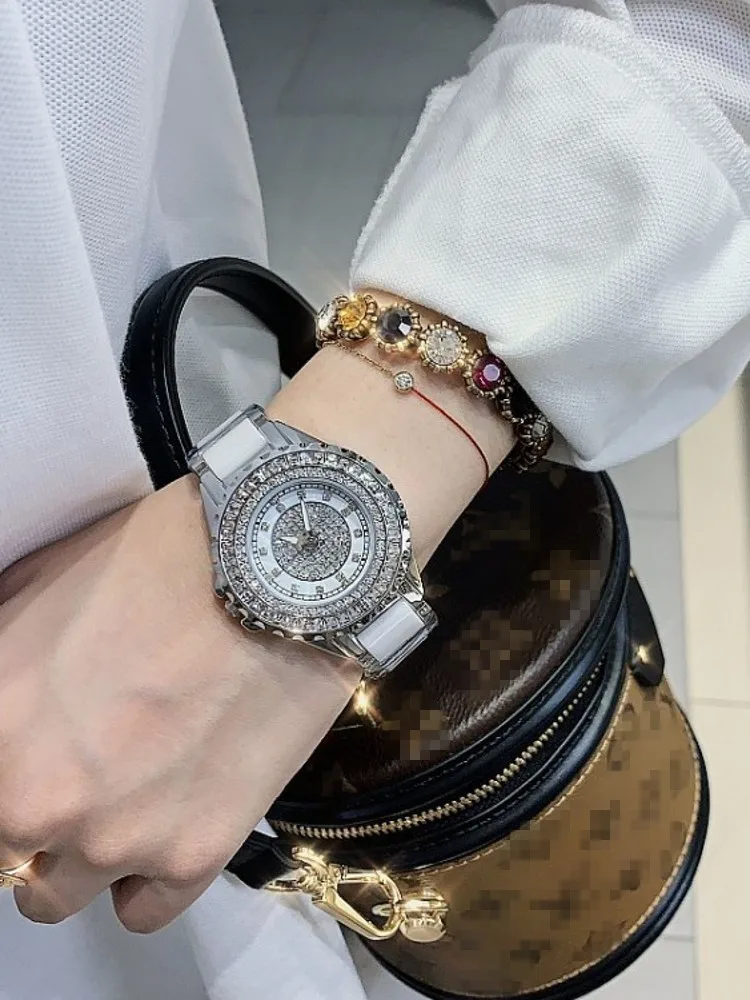 Women Ceramic Shiny Diamonds Watch High Quality Office Ladies Quartz Wristwatch New Fashion Crystal Watches