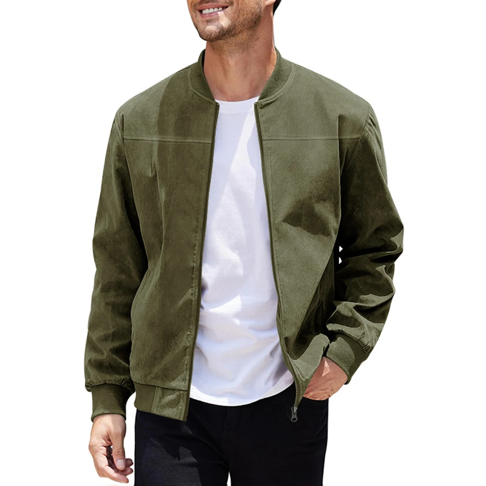 For Daily For Holiday Mens Suede Jackets Fashion Jackets Slight Stretch Solid Color Army Green Blue Casual Style