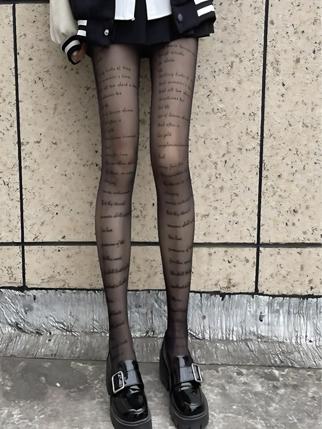 1 Piece Letter Print Black Sheer Pantyhose, Spring Autumn Thin Version for Women, Valentine's Day Exclusive