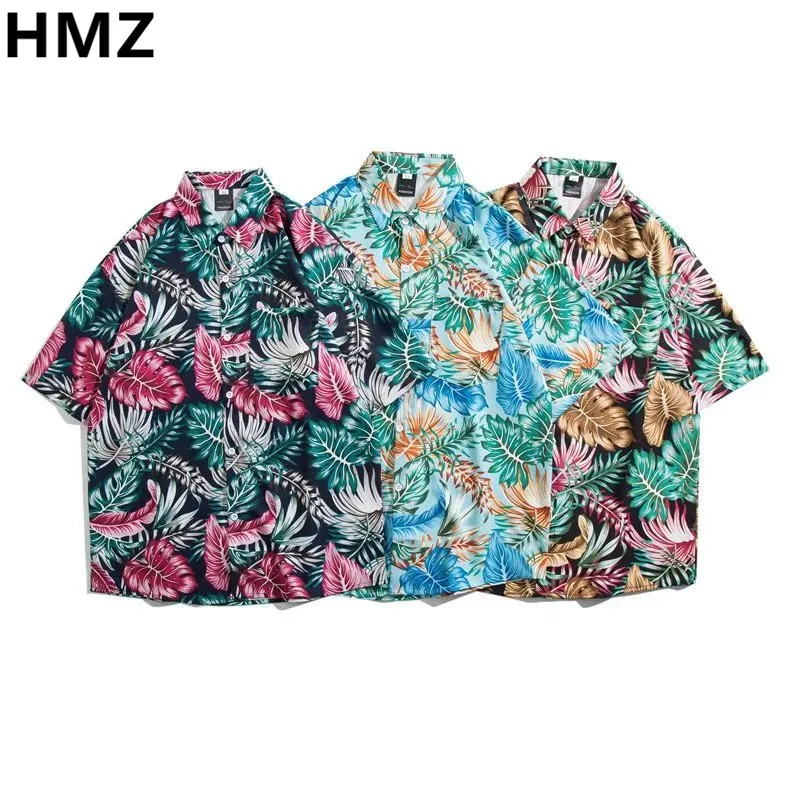 

HMZ Men's Hawaiian Shirt Loose Top Print Shirts For Men 2023 Fashion Shirt Men Women Tee Breathable Summer Short Sleeve Shirts