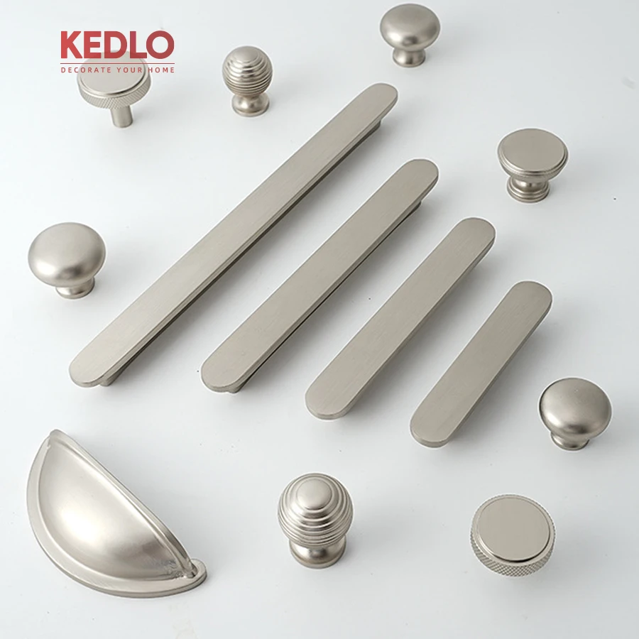 KEDLO modern minimalist brushed nickel flat drawer handle solid brass kitchen cabinet European style light luxury pull