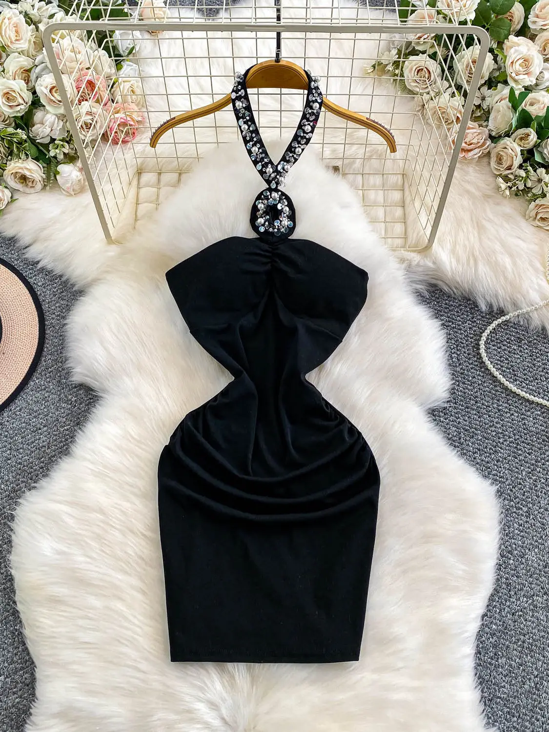 

Women's Black Gothic Emo Off Shoulder Evening Mini Sequins Dress Vintage Party Dress for Women One Piece Frocks Clothes Summer
