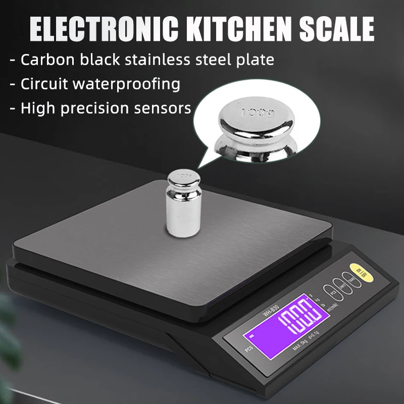 Waterproof Electronic Kitchen Scale USB Charging LCD Home Food Snack Digital Scale Stainless Steel Measuring Weighing Tool
