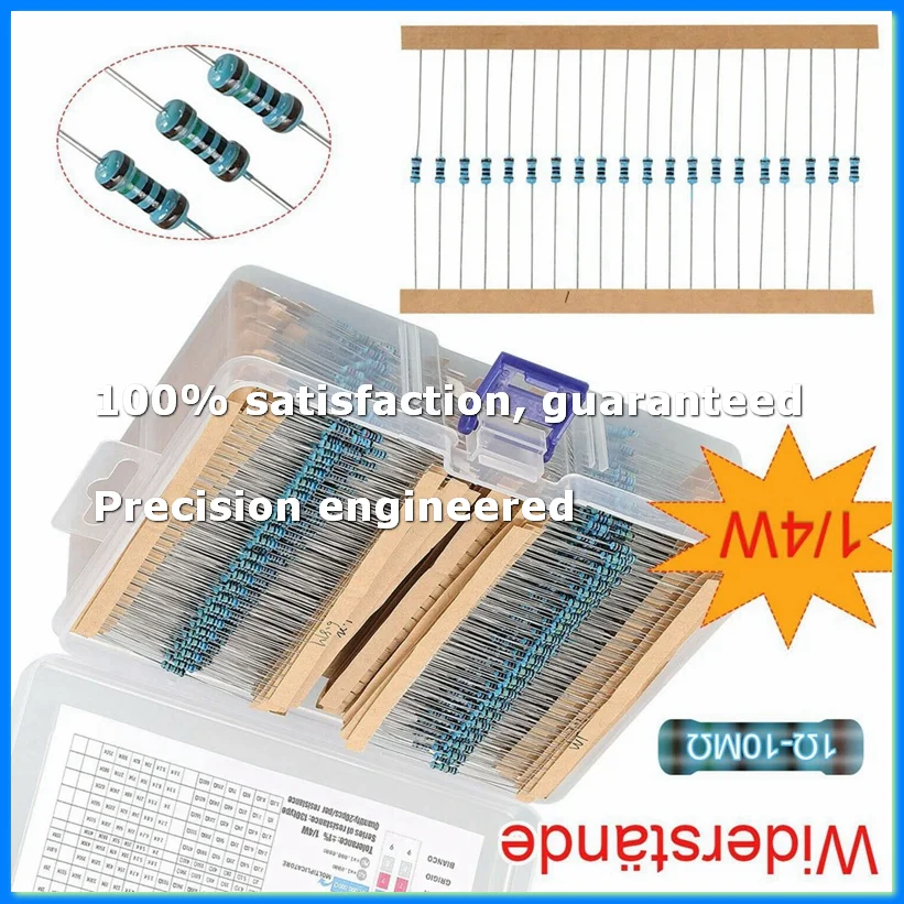 2600Pcs 130 Values Resistors Assortment Kit 1 Ohm- Ohm 0.25W 1/4W Metal Film Resistor Kit for Electronic Circuit DIY-A73M
