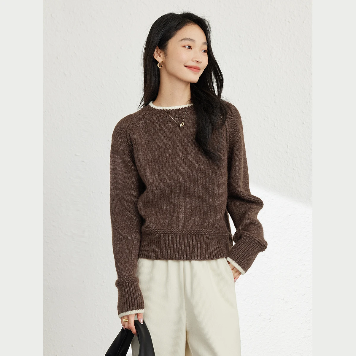 

VIMLY Women's Long Sleeve Sweater Vintage Winter 2025 Contrast Color Pullovers Casual Round Neck Loose Knitted Female Tops 73562