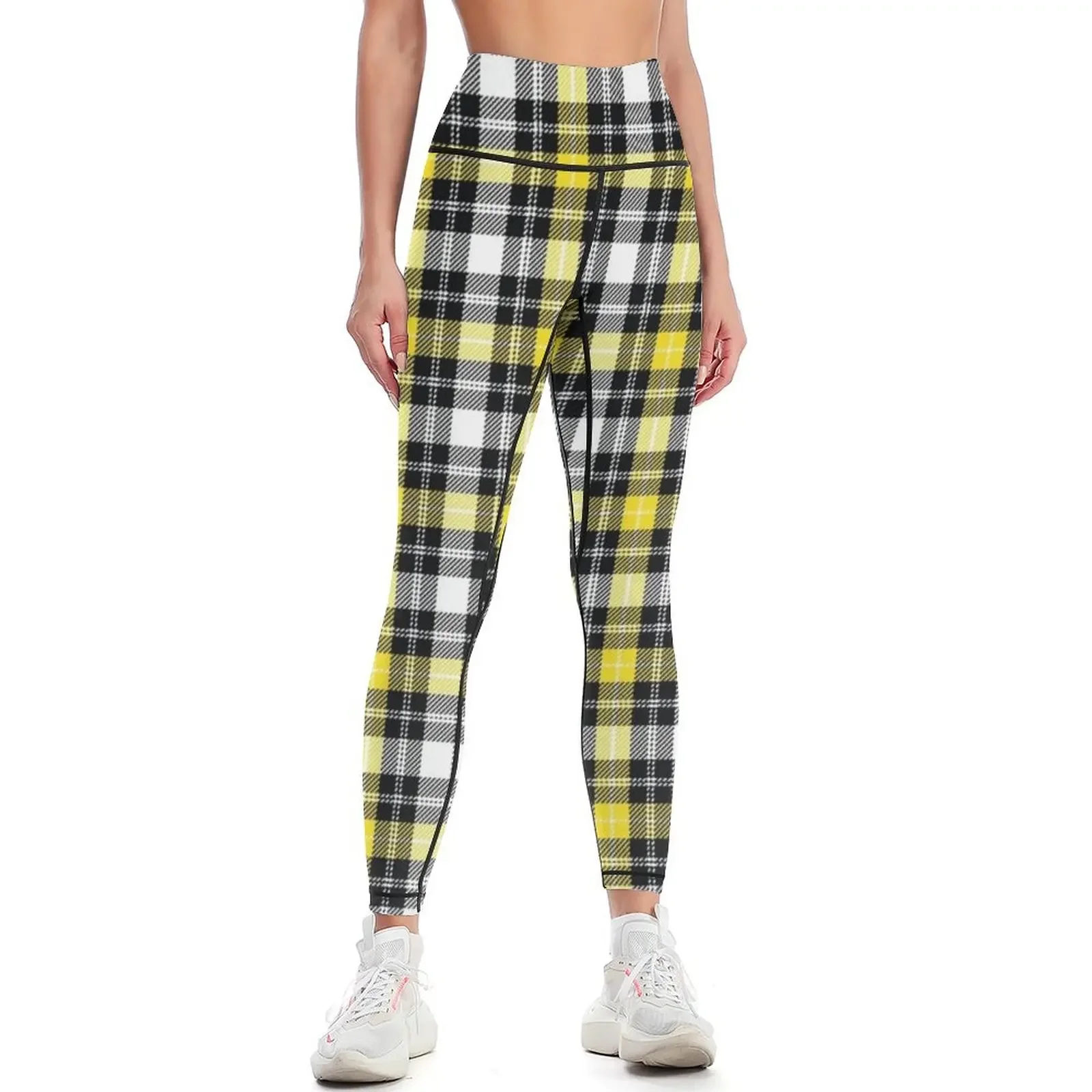 

Yellow and Black Tartan Plaid Pattern Retro Preppy 80s 90s Leggings Women's trousers for fitness Womens Leggings