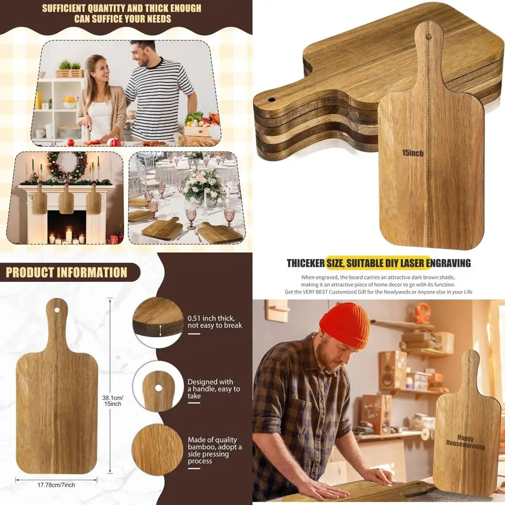 

Set of 6 Thick Wood Cutting Boards for Chopping, Serving, and Engraving - Ideal for Mother's Day, Weddings, and Housewarming Gif