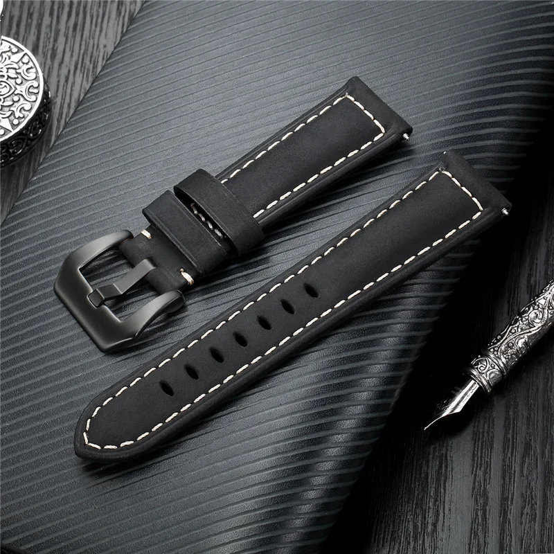 Crazy Horse Genuine Cowhide Leather Watchband with Stainless Steel Buckle Watch Accessories Replace Straps 20mm 22mm 24mm 26mm