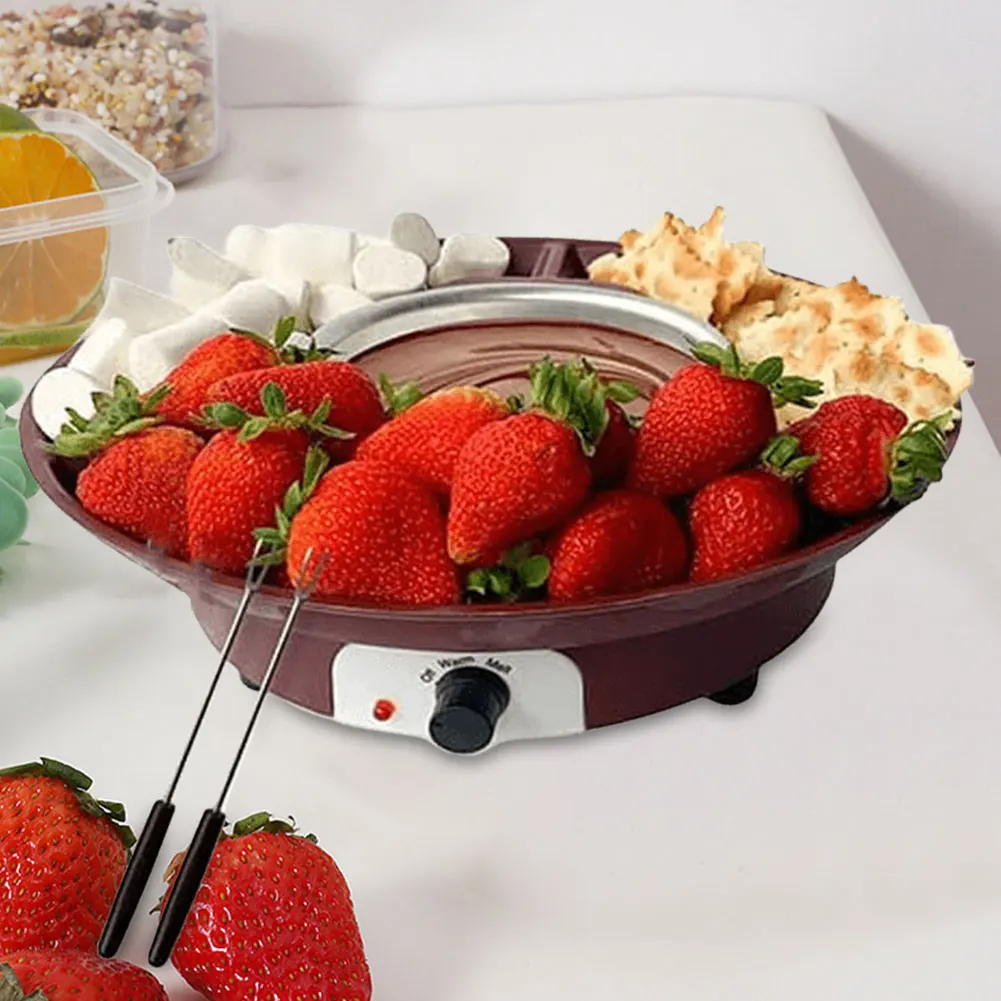 Dessert Fountain Melting Pot Removable Serving Tray and 2 Roasting Forks Electric Fondue Maker Chocolate Fondue Kit for Parties