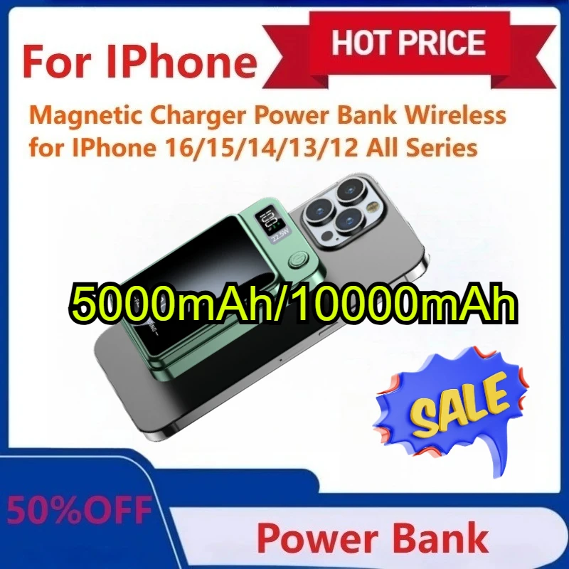 

10000mAh Magnetic Charger Power Bank Wireless 22.5W USB-C Foldable Stand LED Display for IPhone 16/13/14/15/12 All Series