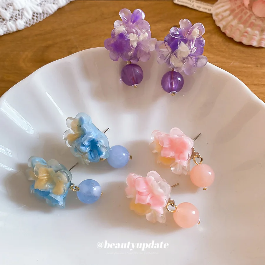 Clustered Petals Dangle Earrings Romantic Sweet Summer Jewelry Elegant Soft Gradients Hanging Beads Statement Ear Drops Cute