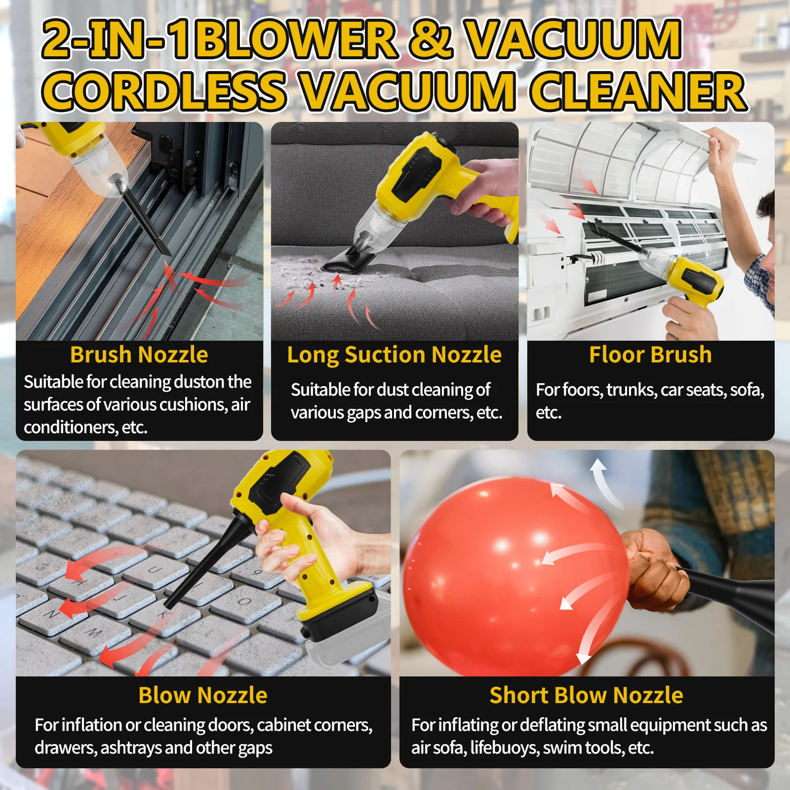 مكنسة كهربائية محمولة للسيارة 2 في 1 مكنسة كهربائية صغيرة لاسلكية ومنفضة هواء شفط 10 كيلو باسكال لبطارية ديوالت 20 فولت (بدون بطارية)