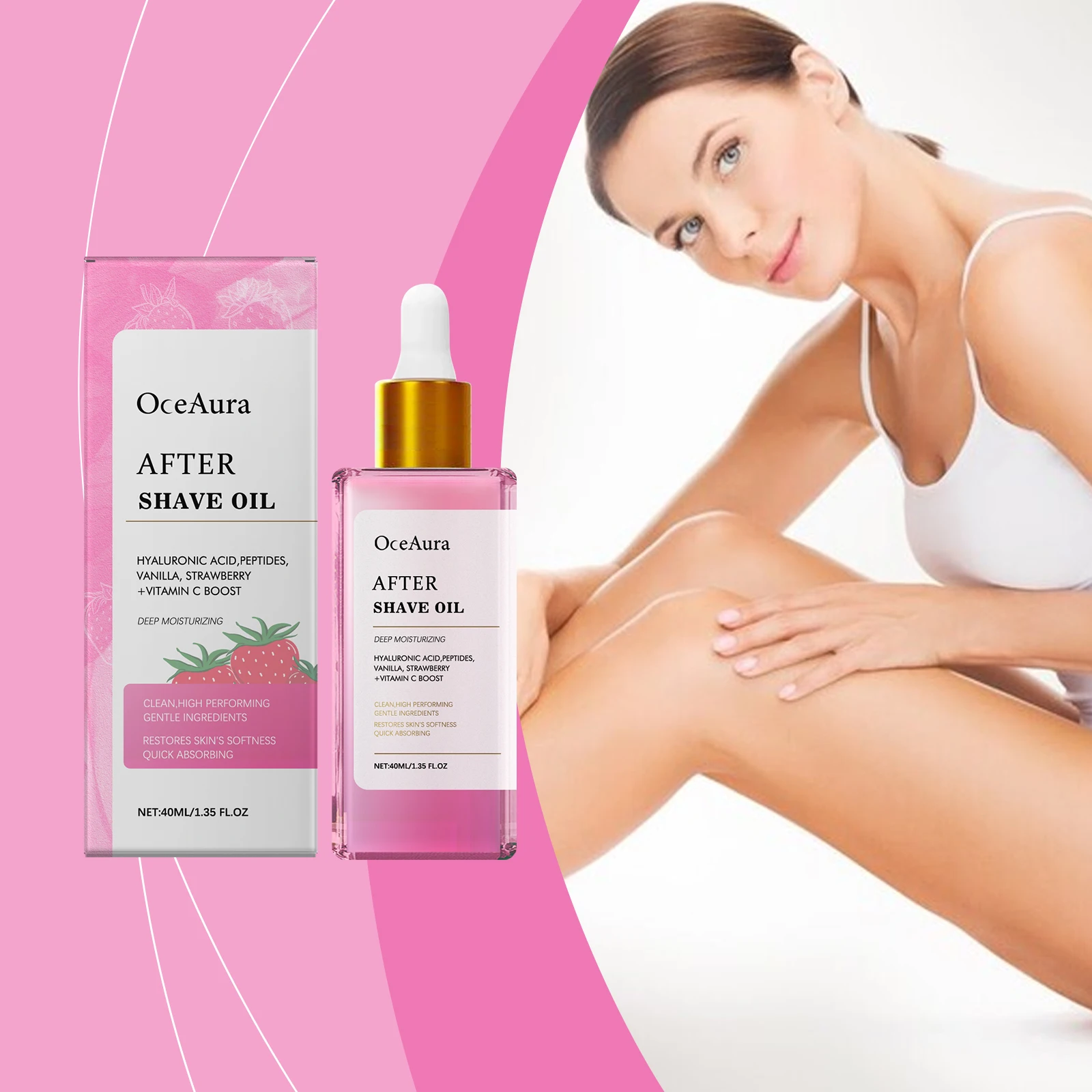 Oceaura Strawberry Scent Hair Removal Soothing Oil Nourishing Lightweight Non-Greasy Fast-Absorbing Maintain Smooth Body Oil