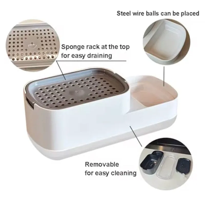 

AC88-For Kitchen And Bathroom Manual Liquid Soap Dispenser, Automatic Soap Dispenser With Sponge Holder, Includes Storage Box