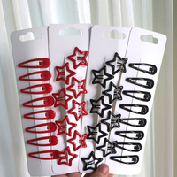 8PcsNew Black Red Star SnapHair Clips For Girls Waterdrop Barrettes Black Hairpin Women Silver Hair Accessories Y2K BB Clip