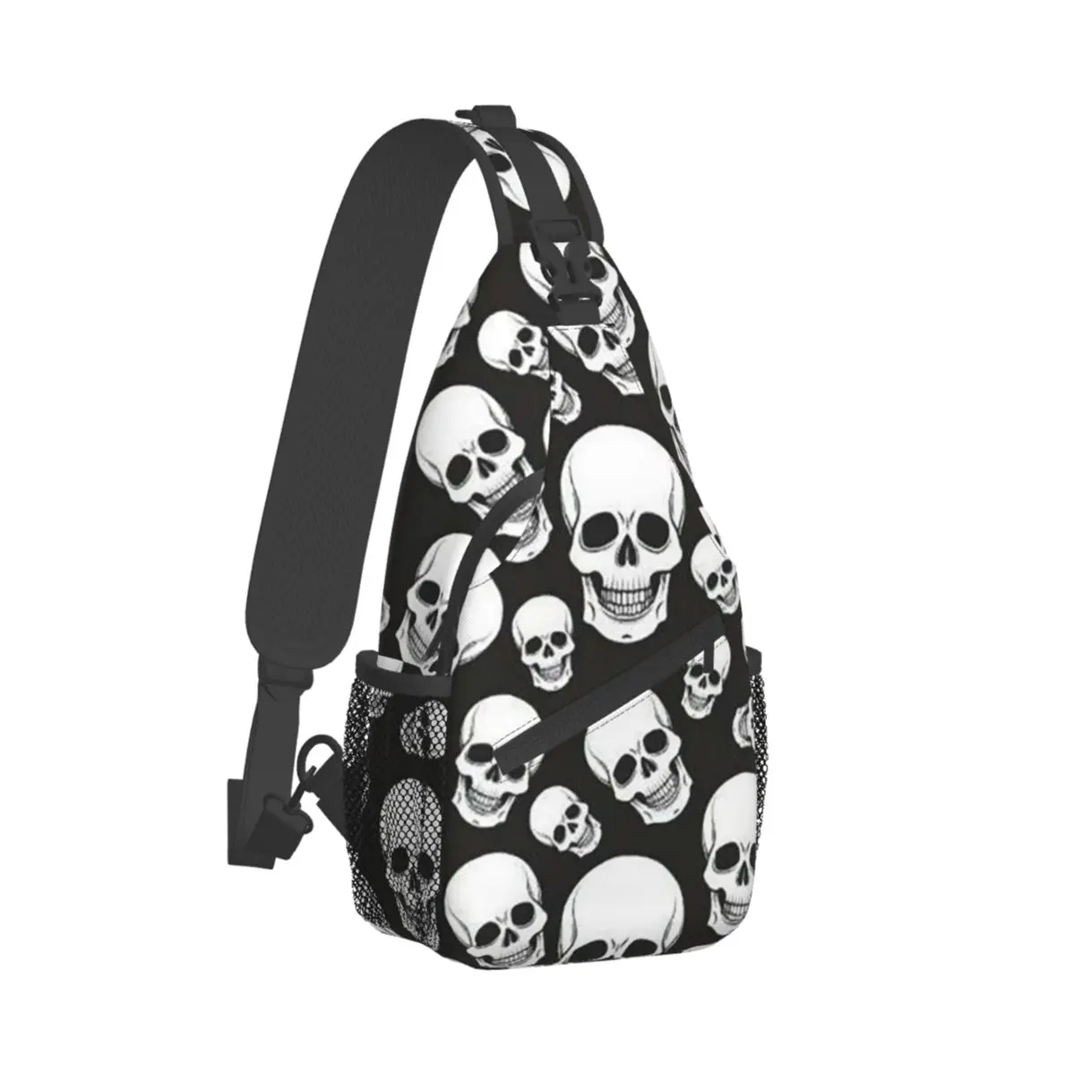 Gothic Death Skull Crossbody Sling Bags Small Chest Bag Shoulder Backpack Daypack for Hiking Outdoor Cycling Satchel