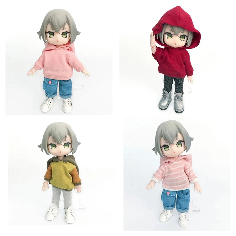 Ob11 boneca pano moda casual topo obitsu 11 acessórios camisola com capuz multicolorido listrado roupas for1/12 bjd gsc dod bonecas