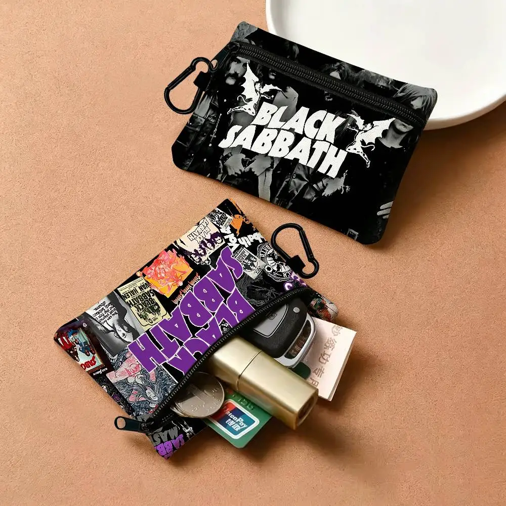 Heavy Metal Band B-Black Sabbath Portable Oxford Fabric Mini Wallet Carabiner Design Small Coin Bag For Cards Keys Earphones